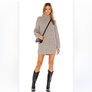 Tularose Djuna Mock Neck Balloon Sleeve Sweater Dress in Charcoal Gray Size M